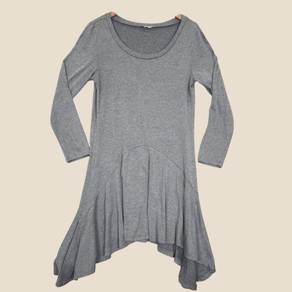 Meaneor Tunic Top Women L Gray Long Sleeve Sharkbite Hem Casual Scoop Neck Dress
